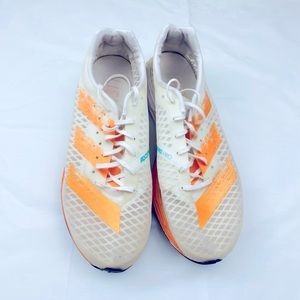 Adidas Adizero running shoe in sunburst orange and white. Excellent Condition!